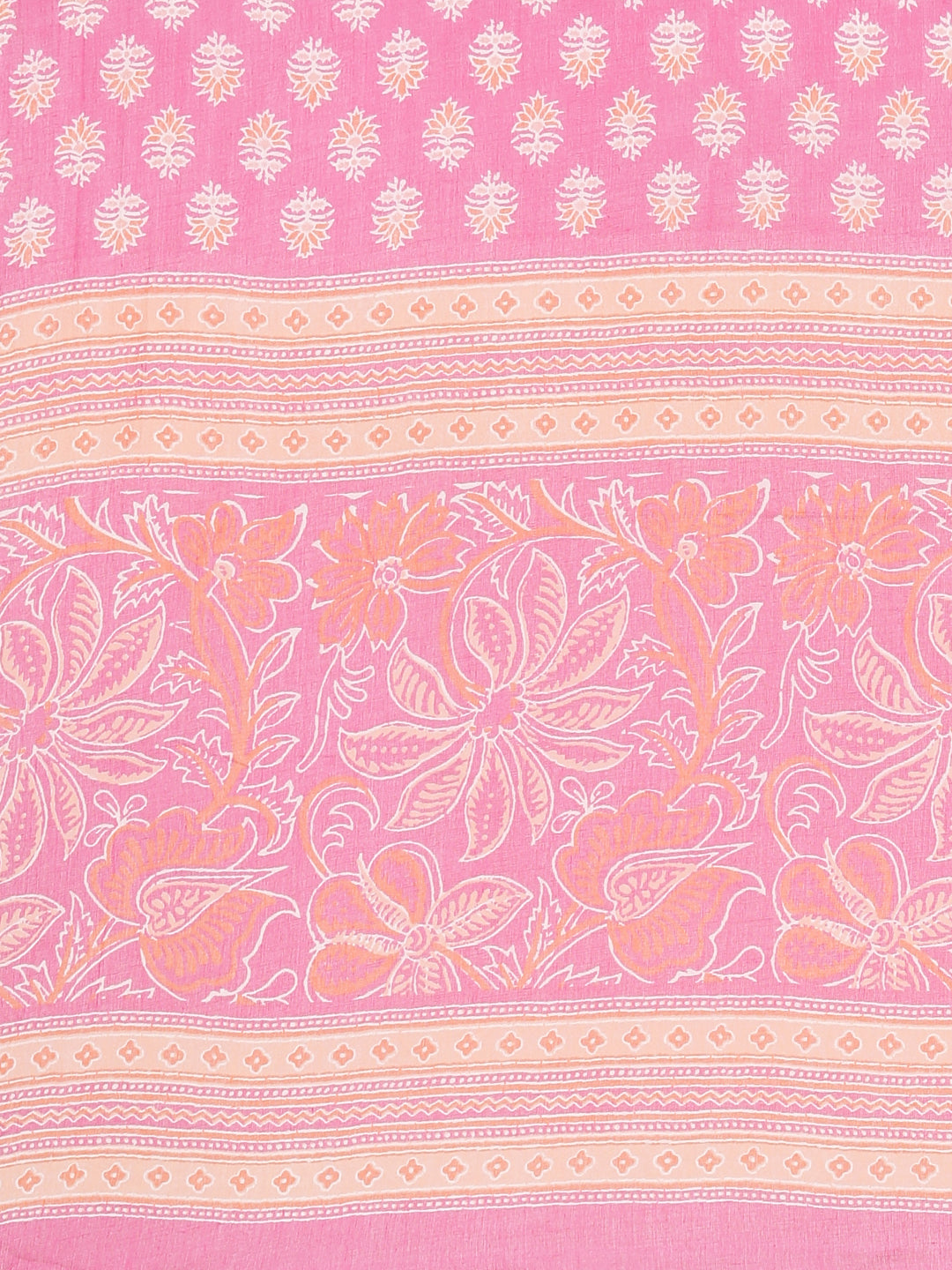 Neerus Pink cotton printed kurta set with dupatta - detail view 4