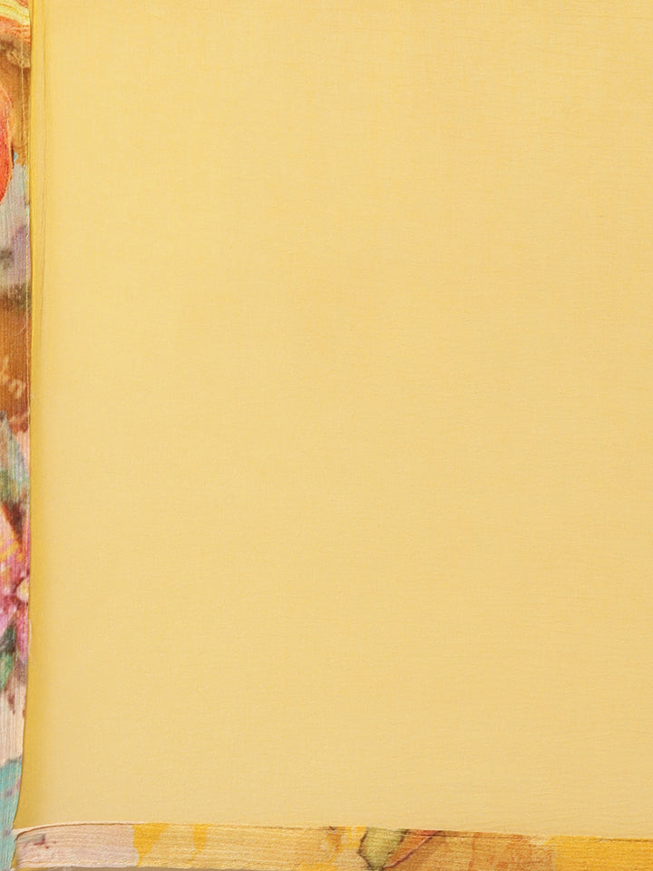 Neerus Yellow chiffon printed suit set - detail view 4