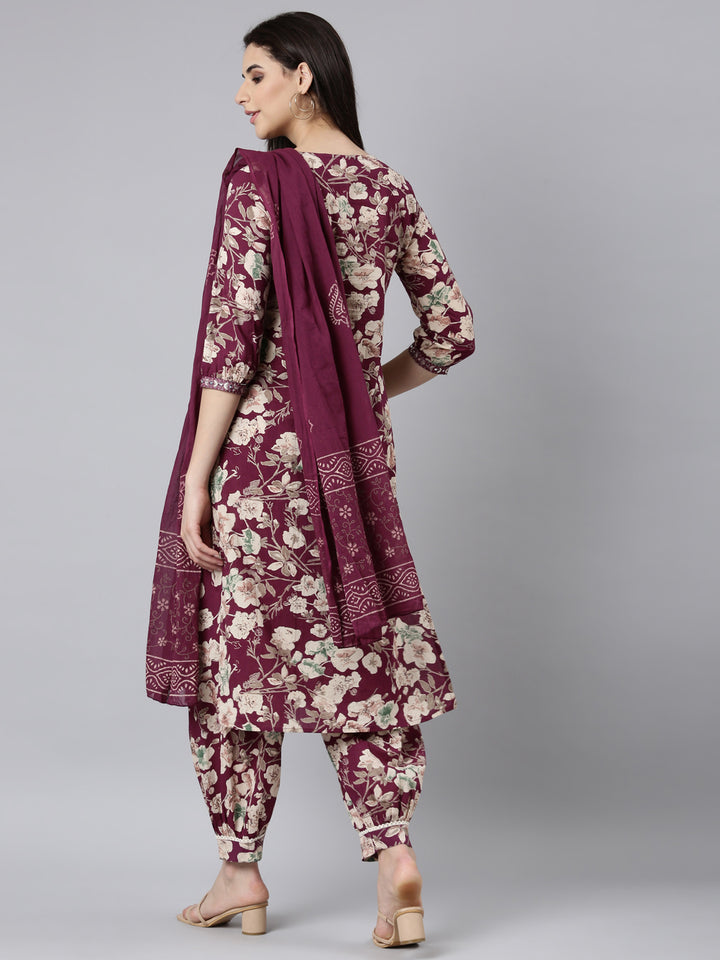 Neerus Purple printed floral suit set - side view