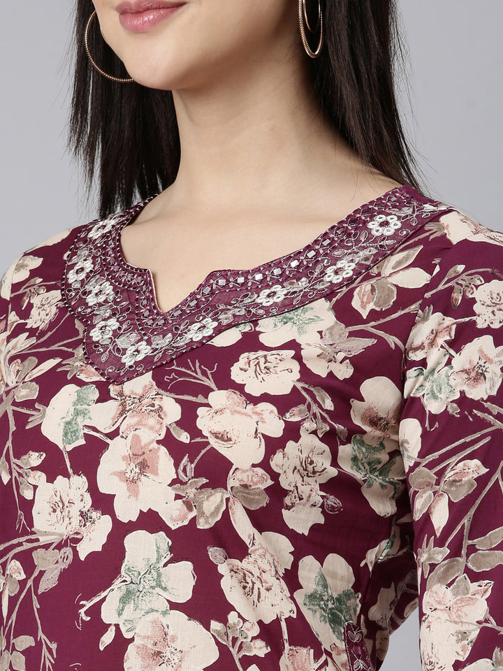 Neerus Purple printed floral suit set - detail view 1