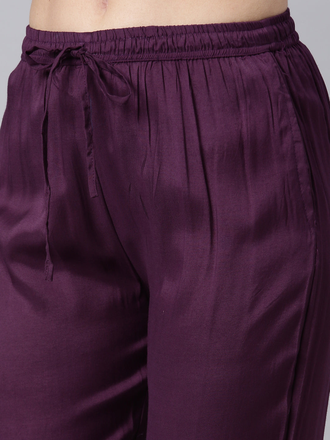 Neerus Purple Regular Straight Tribal Kurta And Trousers With Dupatta