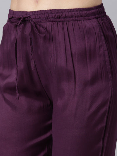 Neerus Purple Regular Straight Tribal Kurta And Trousers With Dupatta