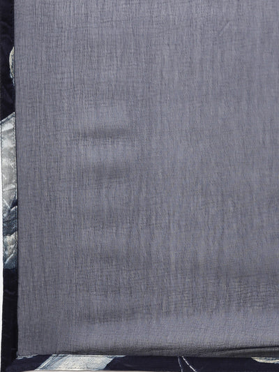 Neerus Navy Blue Regular Straight Floral Kurta And  Trousers With Dupatta