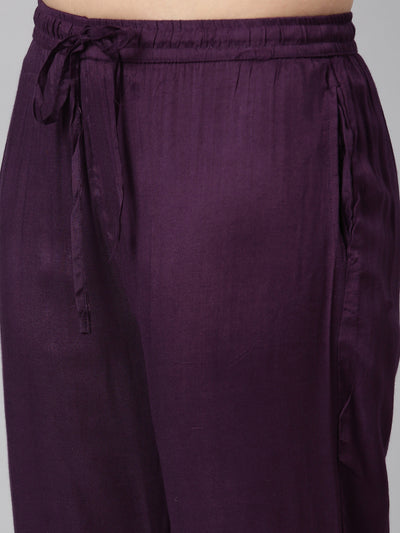 Neerus Purple Regular Straight Floral Kurta And  Trousers With Dupatta