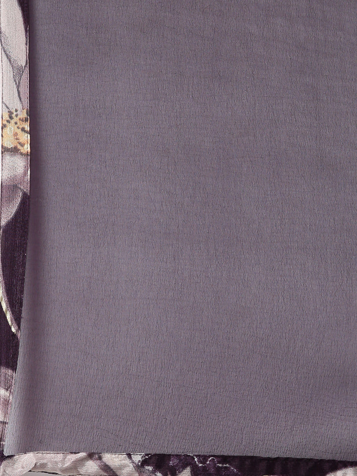 Neerus Purple printed floral straight suit set - detail view 4