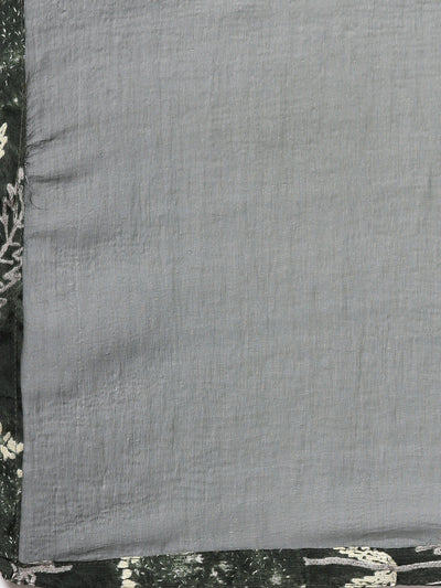 Neerus Olive Regular Straight Floral Kurta And Trousers With Dupatta