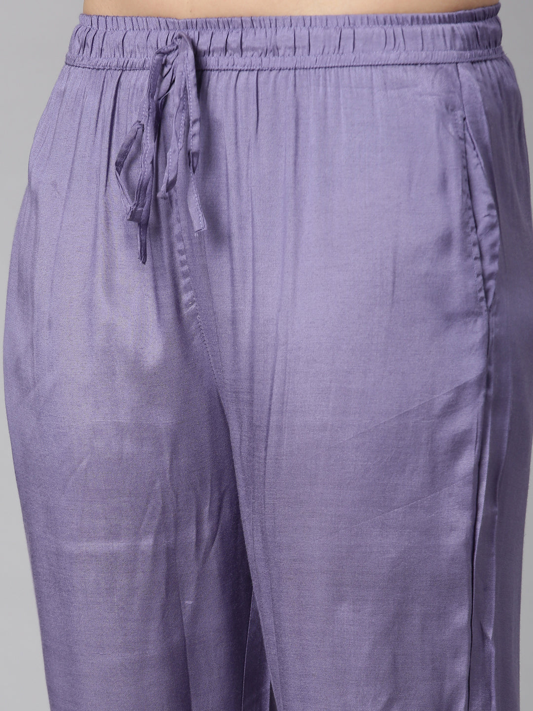 Neerus Purple floral printed straight suit set - detail view 3