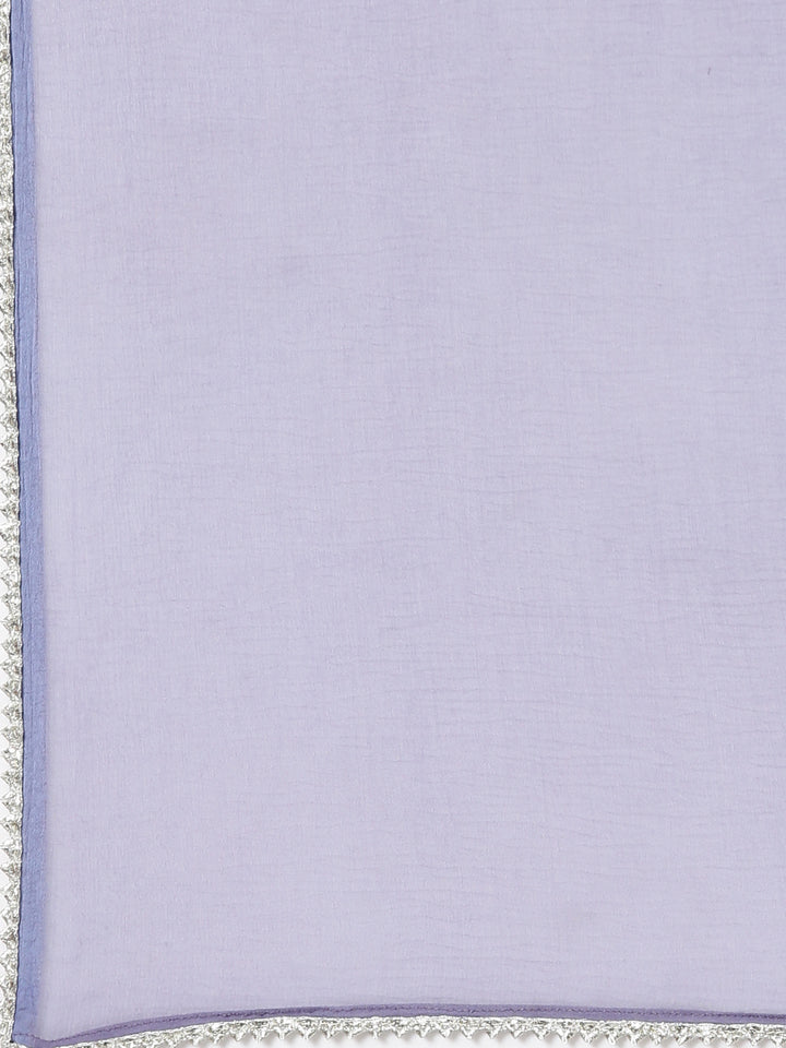 Neerus Purple floral printed straight suit set - detail view 4