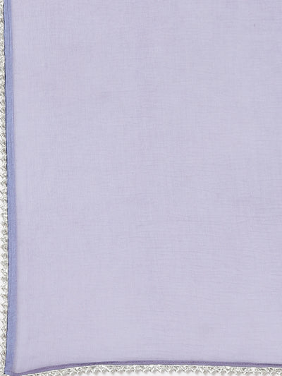 Neerus Lavender Regular Straight Floral Kurta And  Trousers With Dupatta