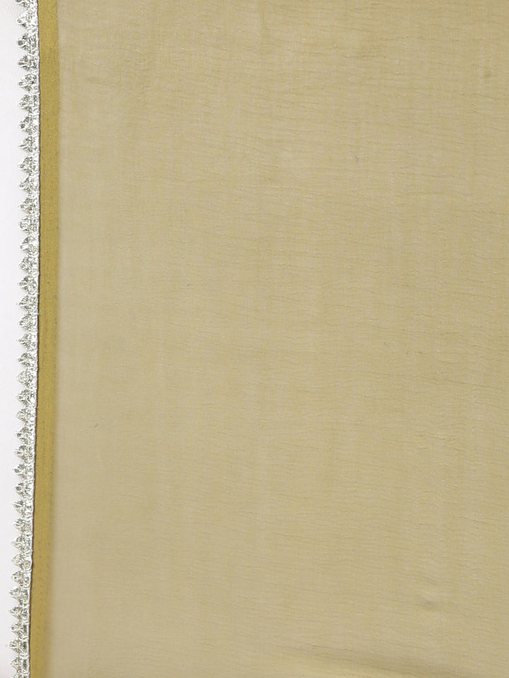 Neerus Green Regular Straight Floral Kurta And  Trousers With Dupatta