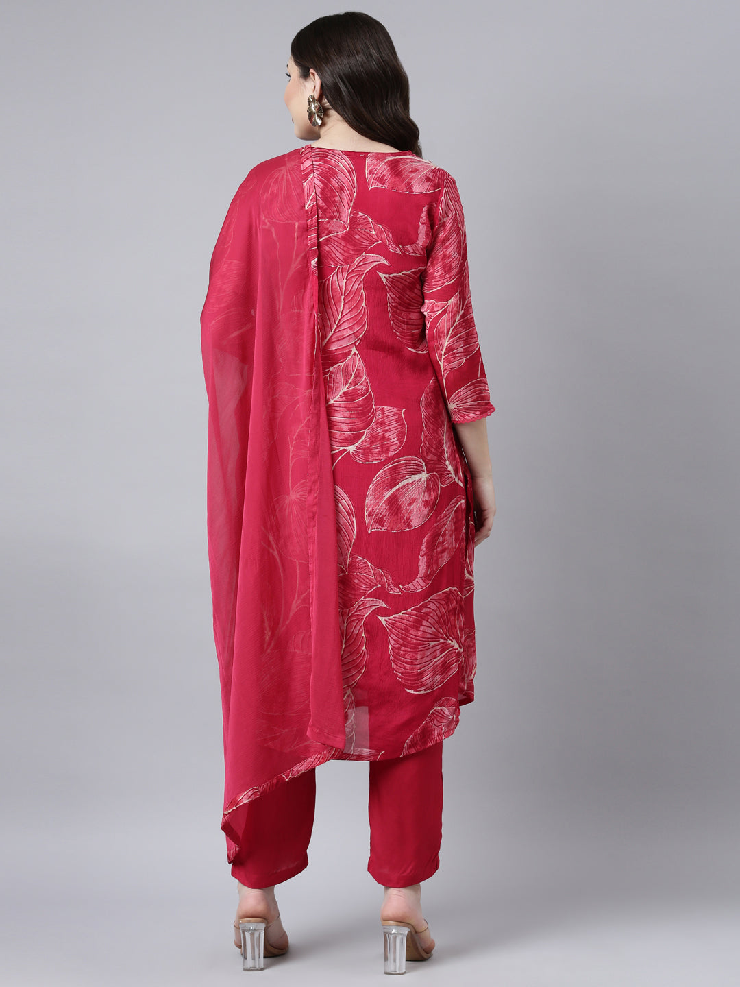 Neerus Pink printed straight suit set - side view