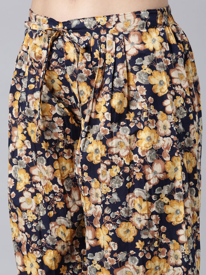 Neerus Navy Blue Regular Straight Floral Kurta And Salwar With Dupatta