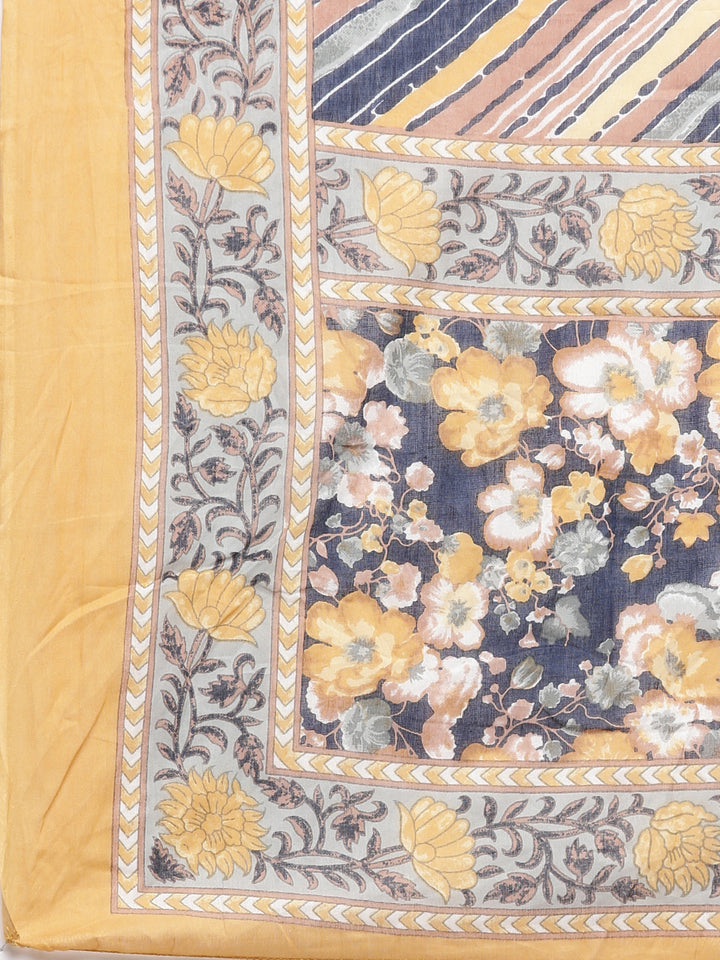 Neerus Navy Blue Regular Straight Floral Kurta And Salwar With Dupatta