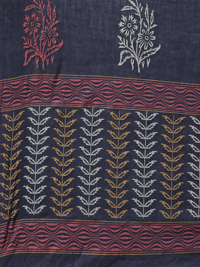 Neerus Navy Blue Regular Straight Floral Kurta And  Salwar With Dupatta