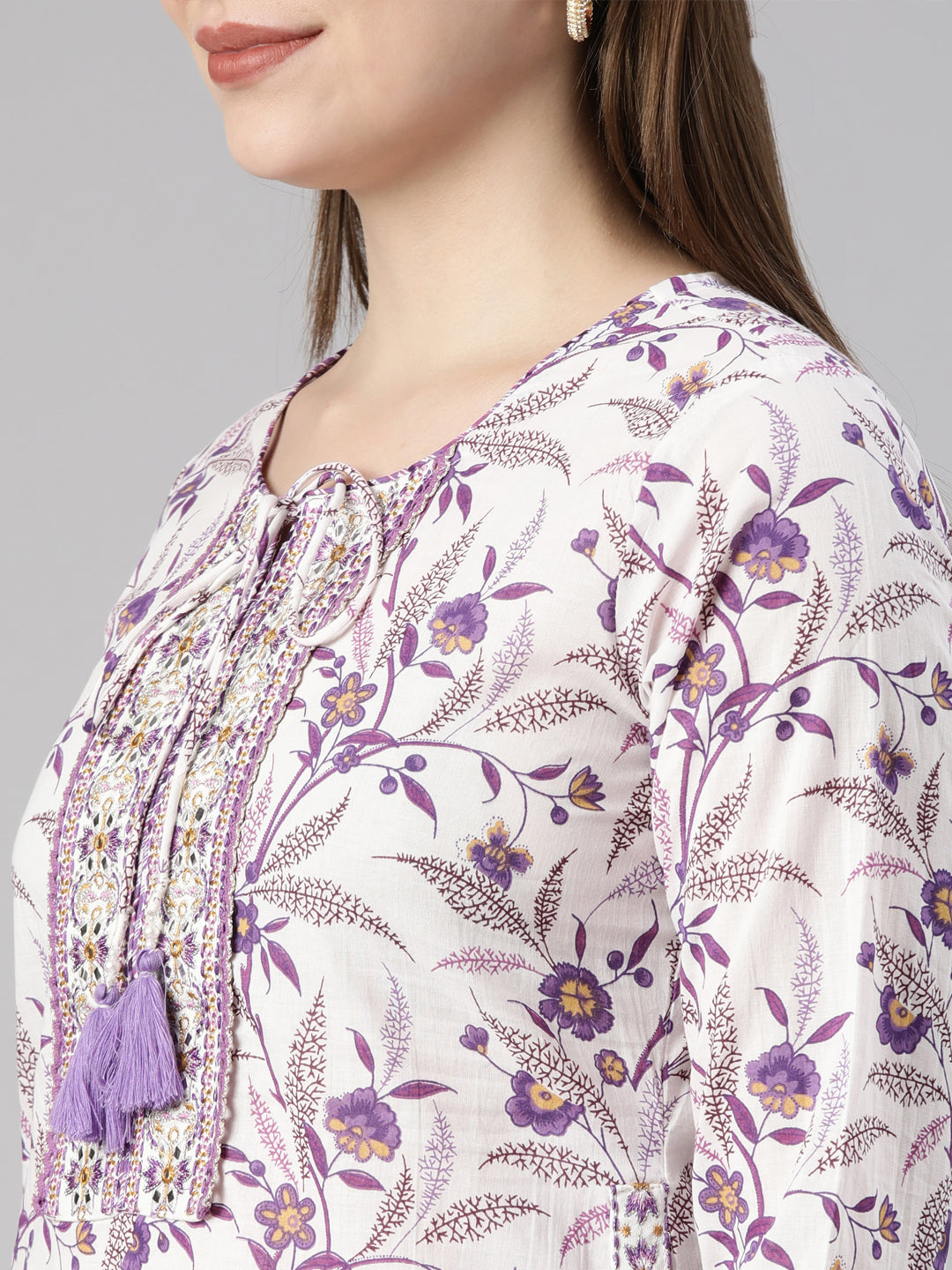 Neerus Lavender Regular Straight Floral Kurta And  Trousers With Dupatta