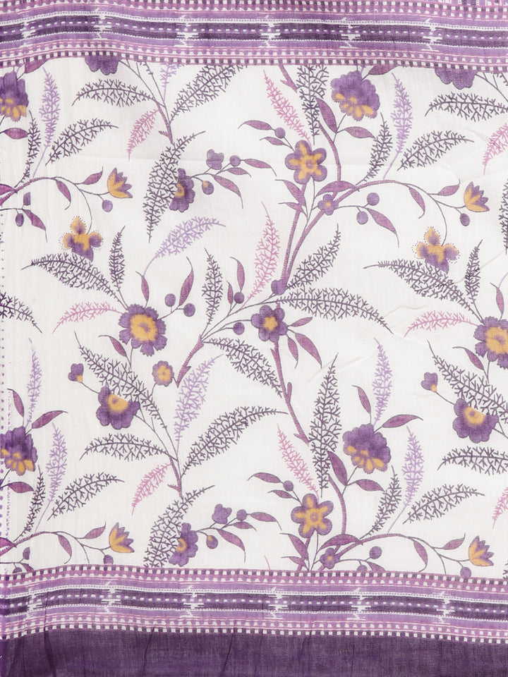 Neerus Lavender Regular Straight Floral Kurta And  Trousers With Dupatta