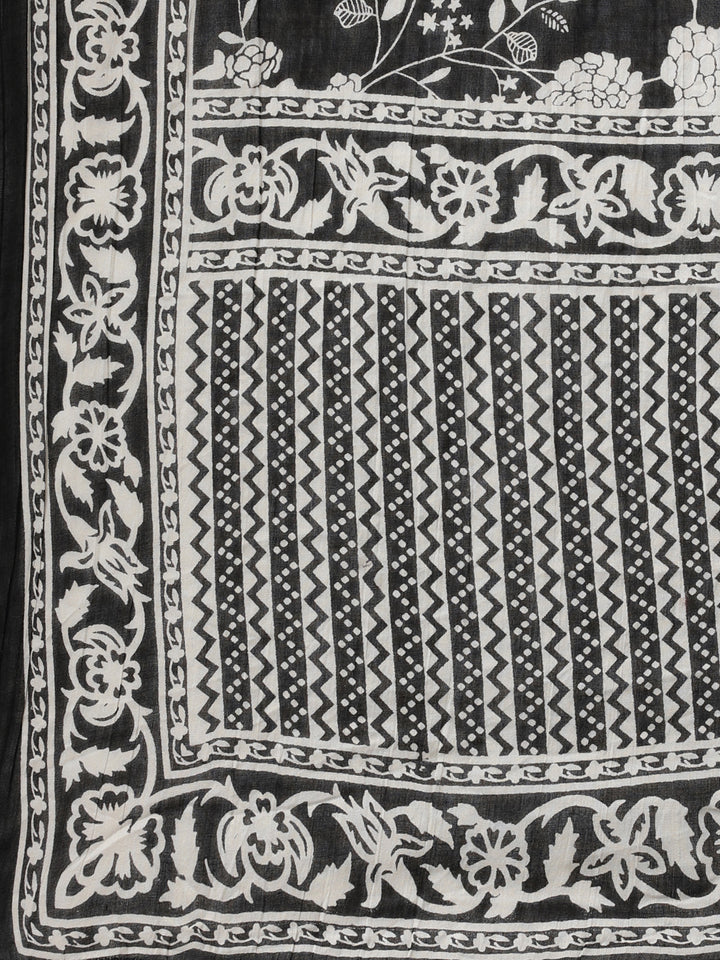 Neerus Black printed straight suit set panelled kurta with dupatta - detail view 5