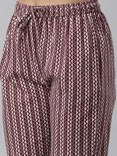 Neerus Purple Panelled Straight Printed Kurta And Trousers With Dupatta