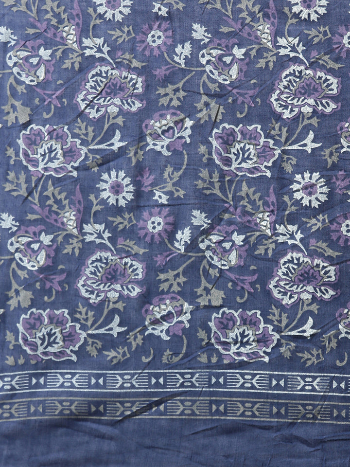 Neerus Blue Printed Floral Straight Suit Set - detail view 4