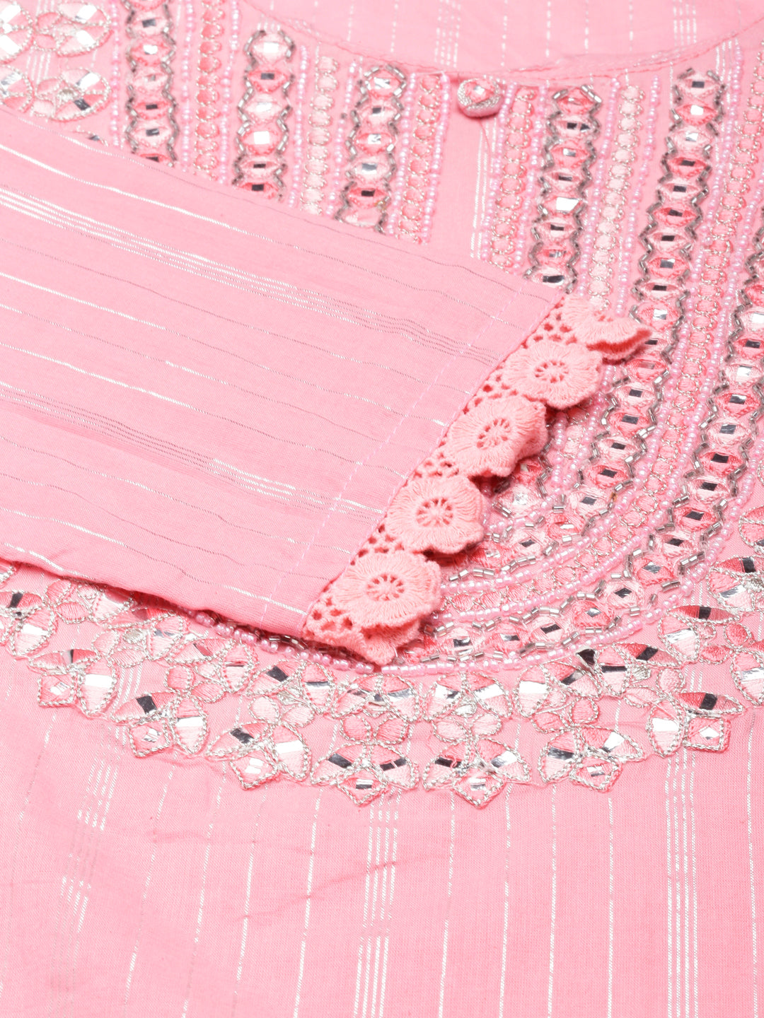 Neerus Pink cotton printed suit set - detail view 1