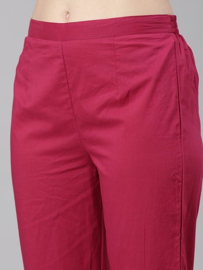 Neerus Magenta Casual  Straight Kurta and Trousers With Dupatta