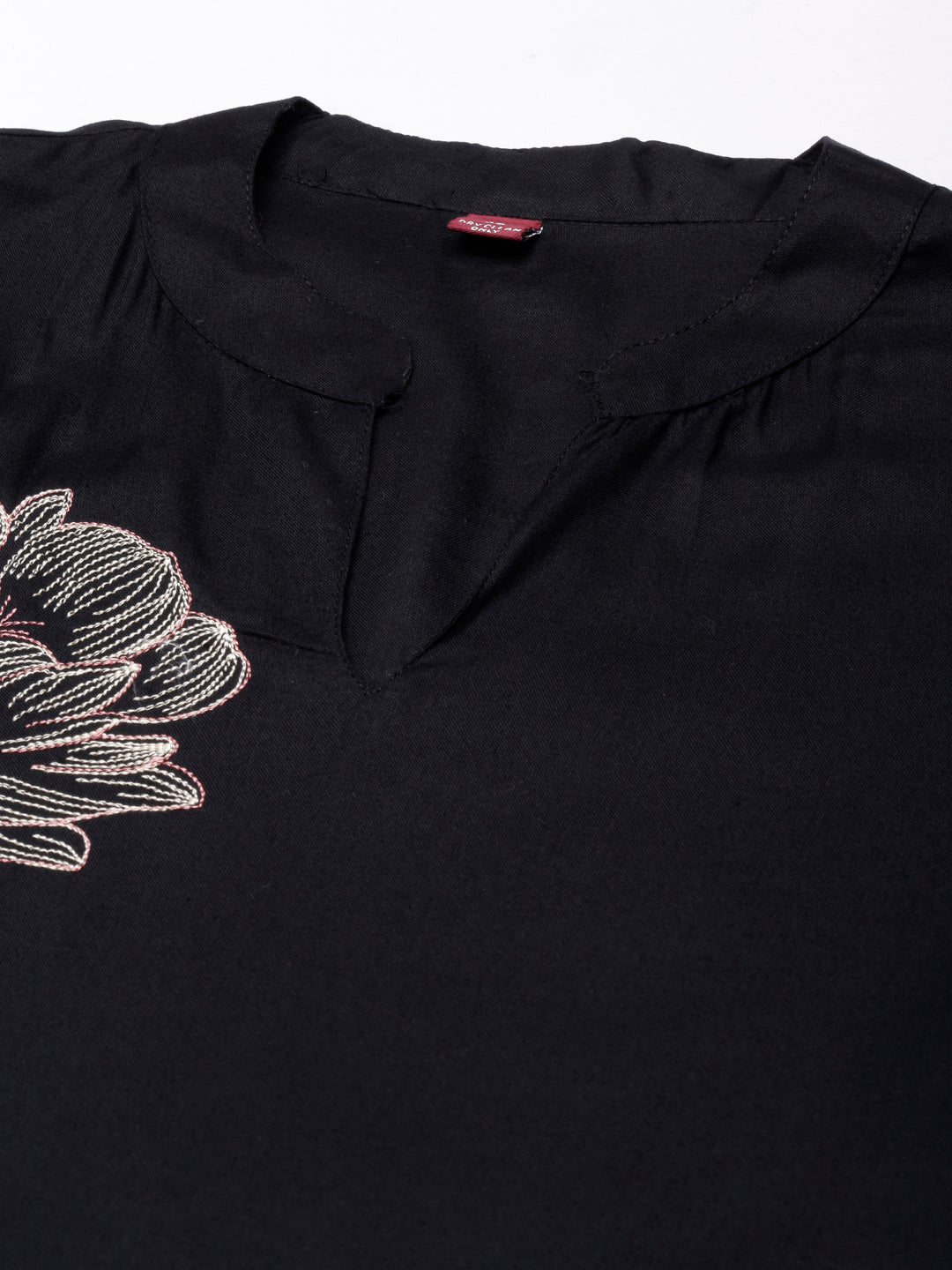 Neerus Black printed floral straight kurta - detail view 3