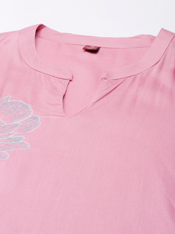 Neerus Pink printed floral straight kurta - back view