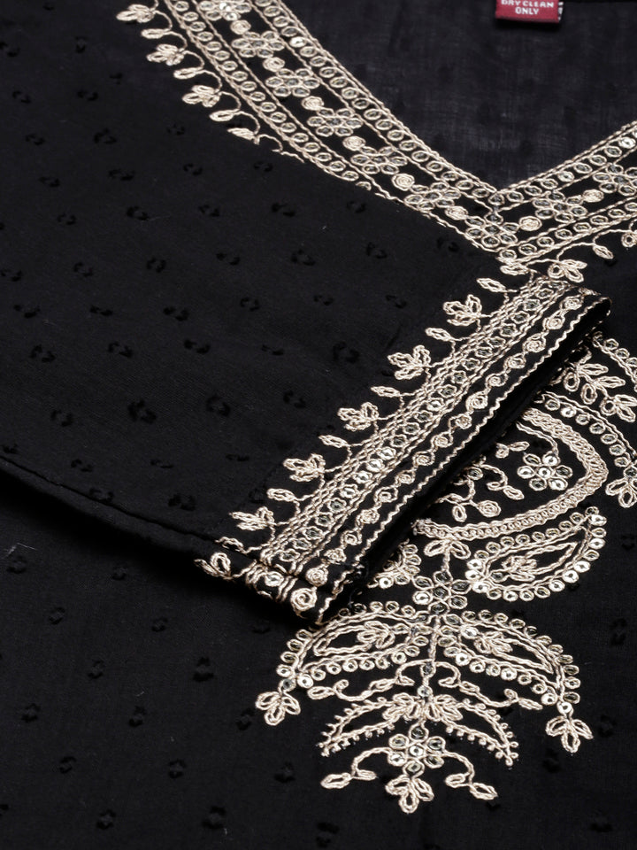 Neerus Black Regular Straight Solid Kurta and Trousers With Dupatta