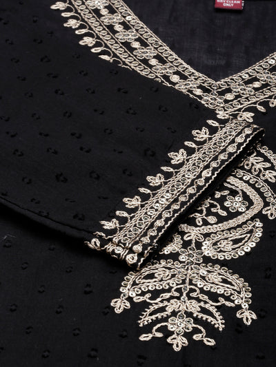 Neerus Black Regular Straight Solid Kurta and Trousers With Dupatta