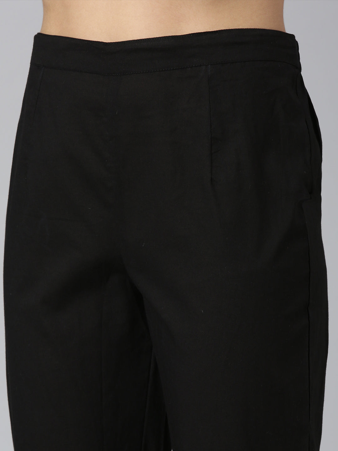 Neerus Black Regular Straight Solid Kurta and Trousers With Dupatta