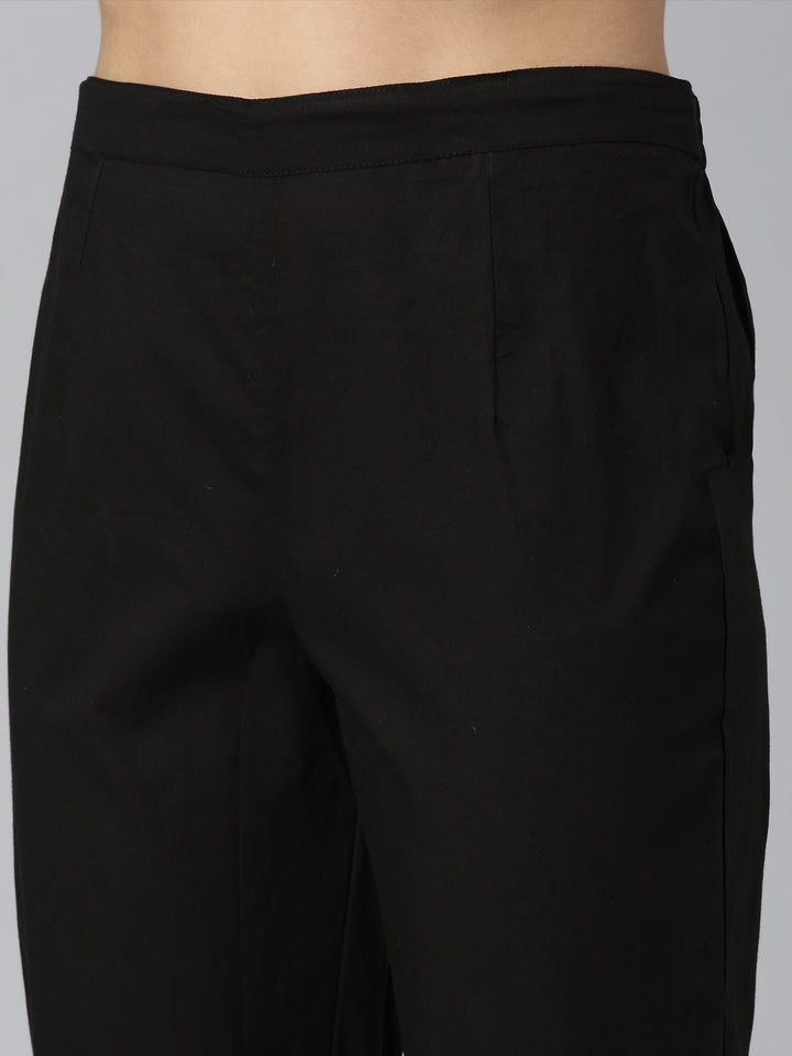 Neerus Black Regular Straight Solid Kurta and Trousers With Dupatta