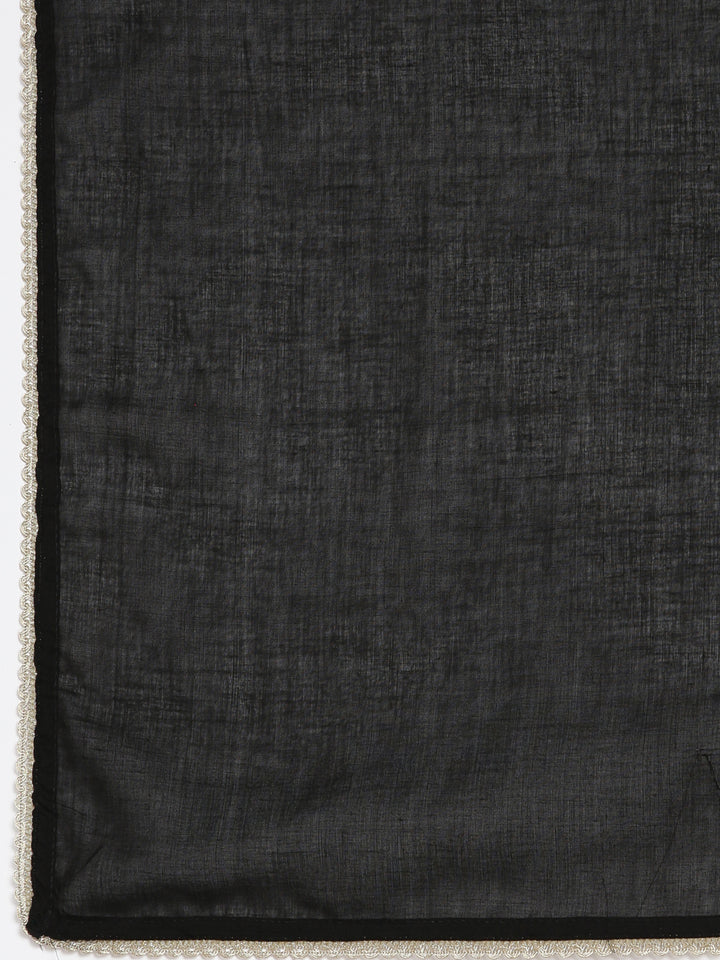 Neerus Black Regular Straight Solid Kurta and Trousers With Dupatta