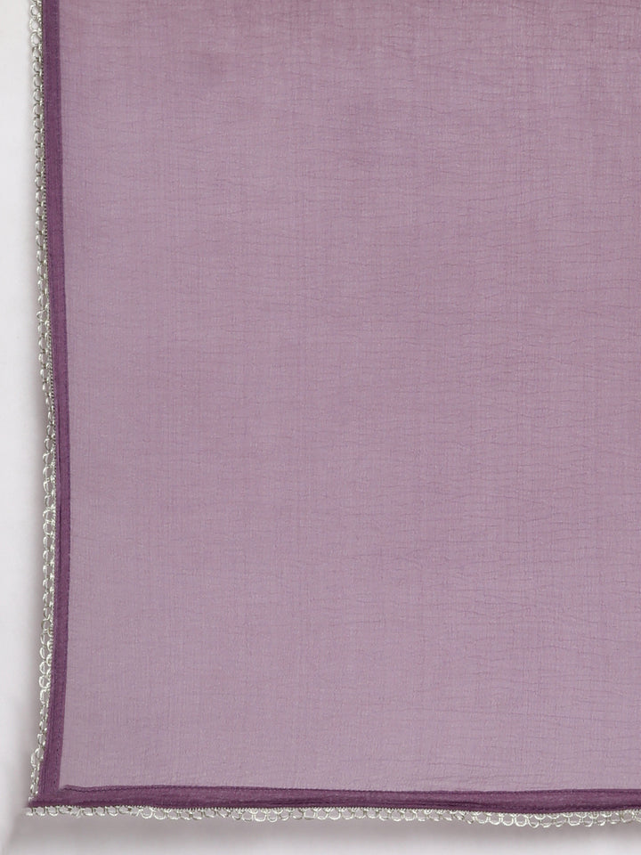 Neerus Lavender Casual Floral Straight Kurta and Trousers With Dupatta