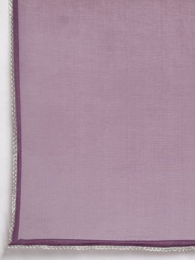 Neerus Lavender Casual Floral Straight Kurta and Trousers With Dupatta