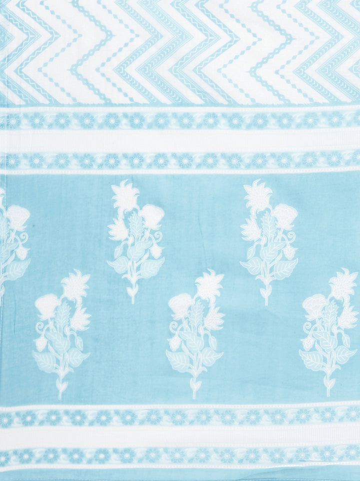 Neerus Blue Panelled Straight Printed Kurta and Trousers With Dupatta