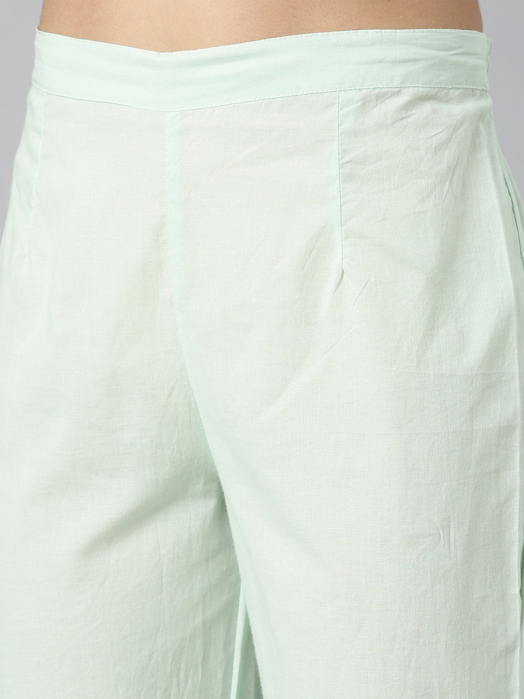 Neerus Green solid straight kurta suit set with trouser and dupatta - detail view 3