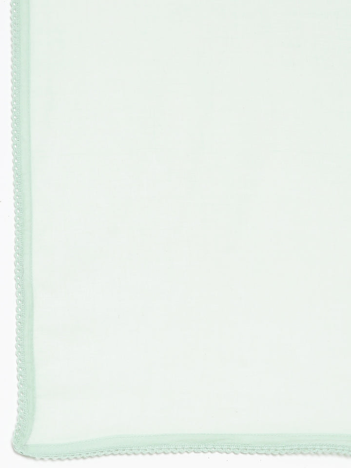 Neerus Green solid straight kurta suit set with trouser and dupatta - detail view 4
