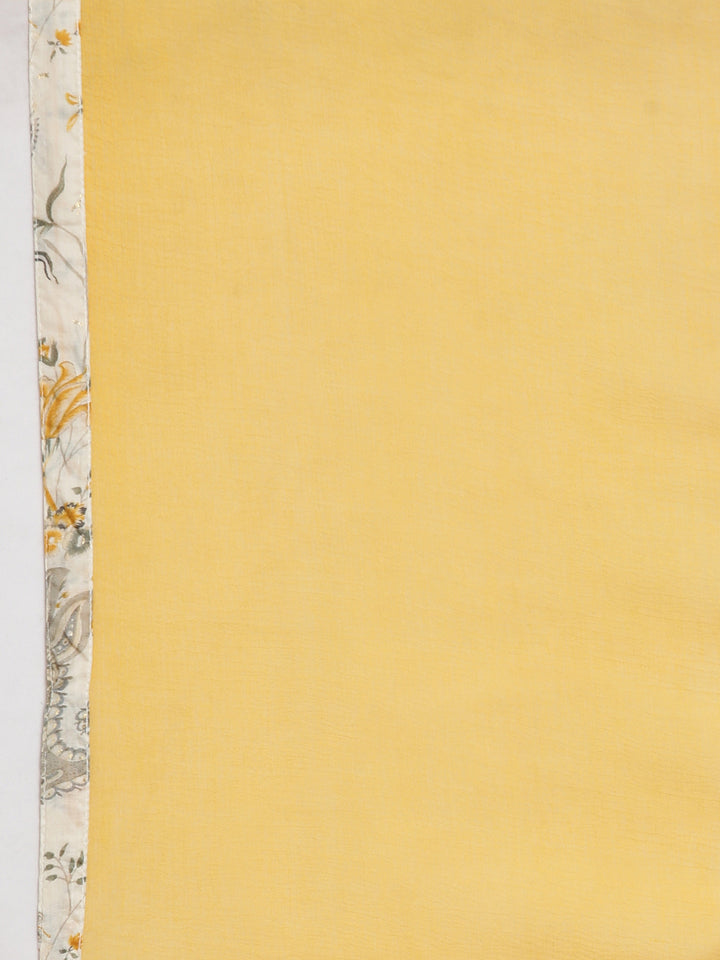 Neerus Cream Casual Floral Anarkali Kurta and Trousers With Dupatta