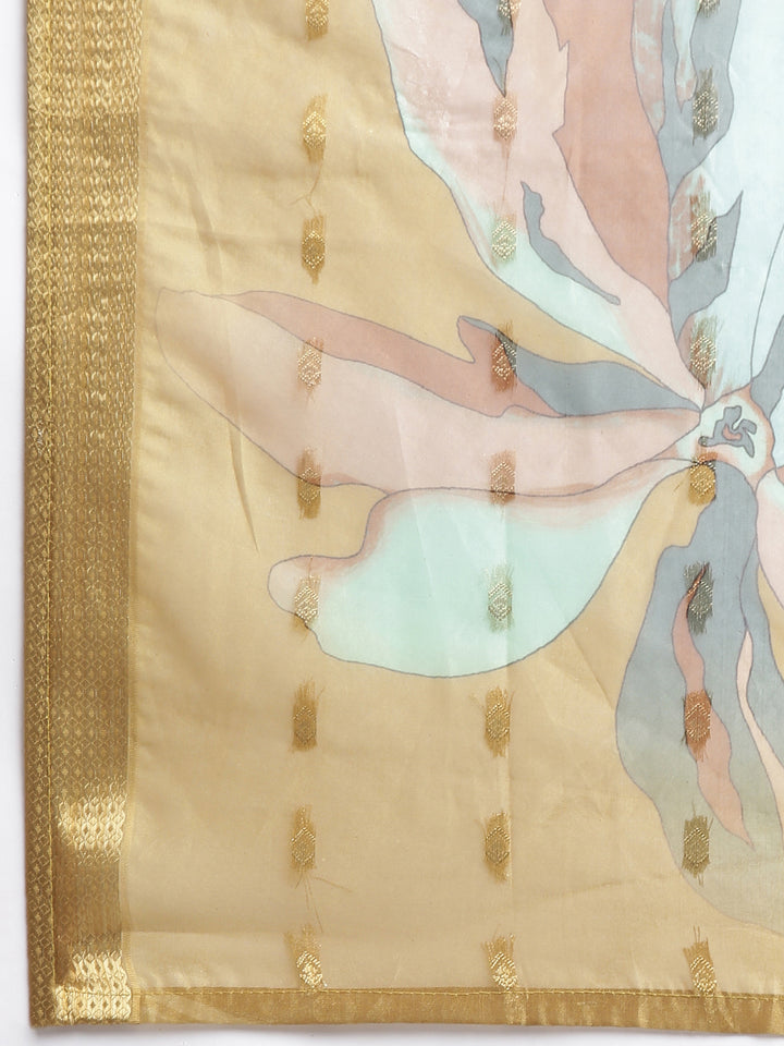 Neerus Green Printed Straight Kurta and Trousers With Dupatta