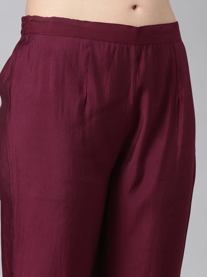 Neerus Red Solid Straight Kurta and Trousers With Dupatta