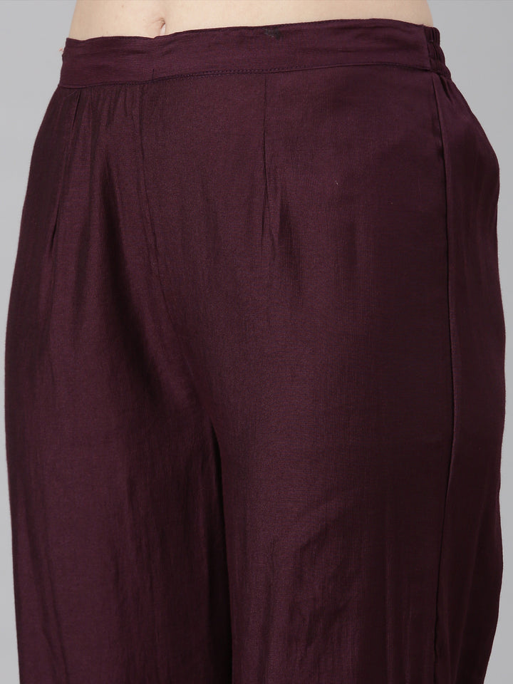 Neerus Purple Casual Solid Anarkali Kurta and Trousers With Dupatta