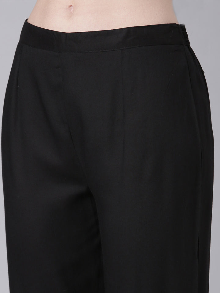 Neerus Black Solid Anarkali Kurta and Trousers With Dupatta