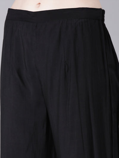 Neerus Black Solid Straight Kurta and Trousers With Dupatta