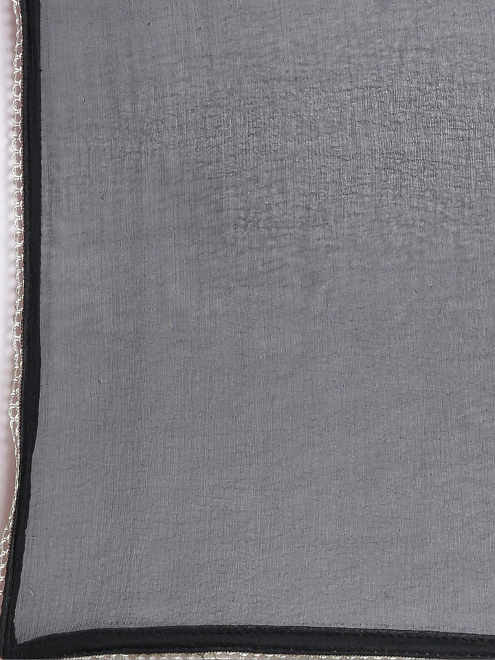 Neerus Black Solid Straight Kurta and Trousers With Dupatta