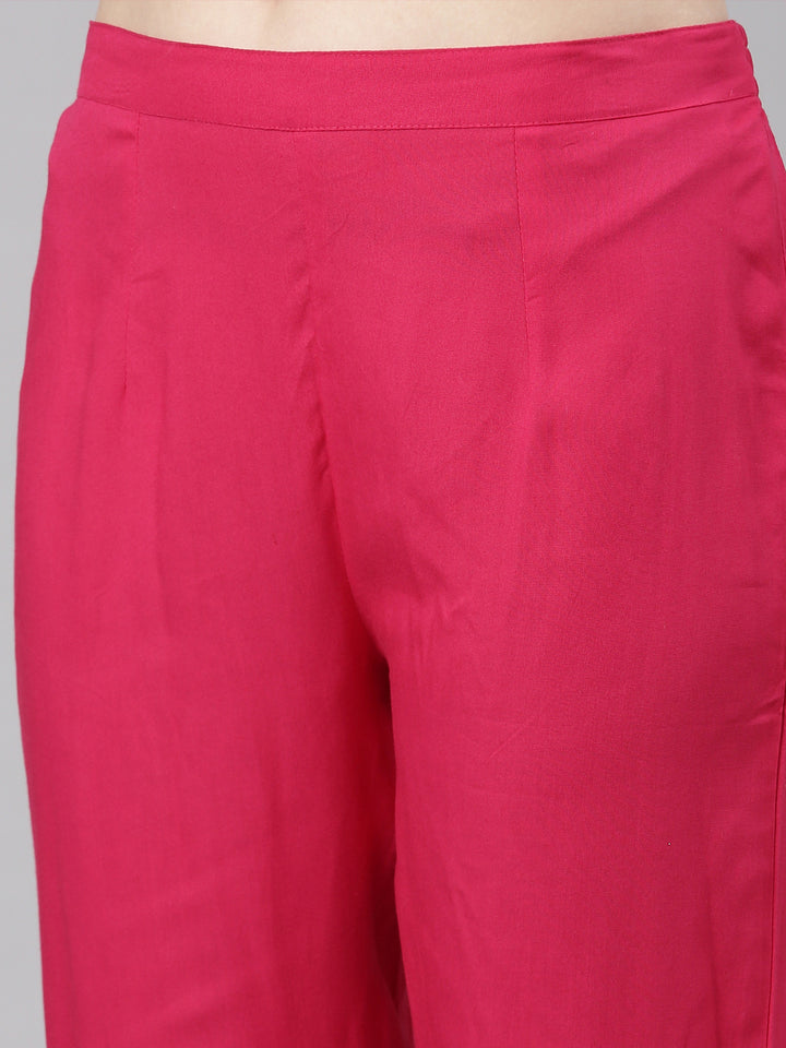 Neerus Pink Casual Solid Anarkali Kurta and Trousers With Dupatta