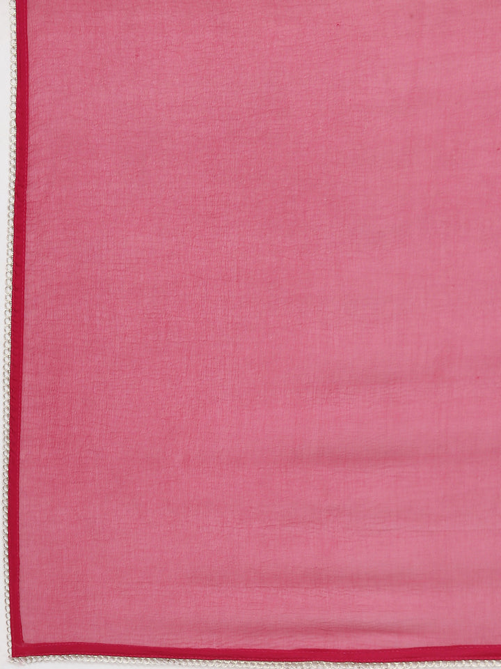 Neerus Pink Casual Solid Anarkali Kurta and Trousers With Dupatta