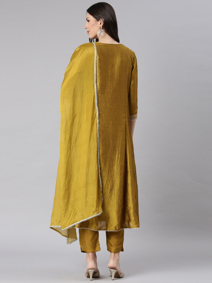 Neerus Green silk solid anarkali suit set - detail view 1
