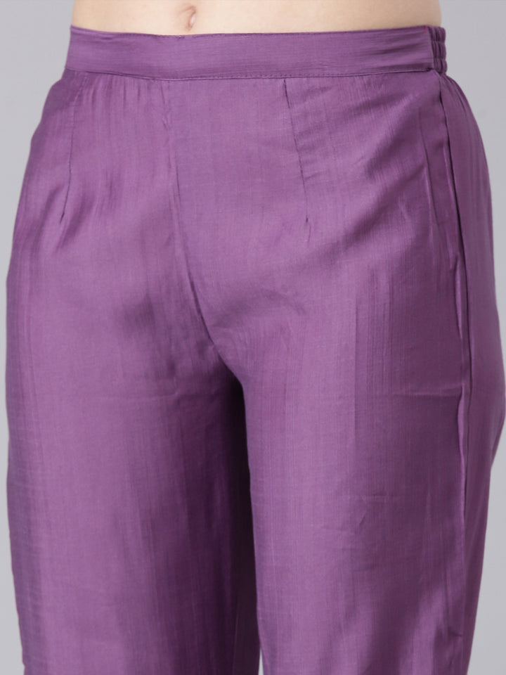 Neerus Lavender Solid Straight Kurta and Trousers With Dupatta