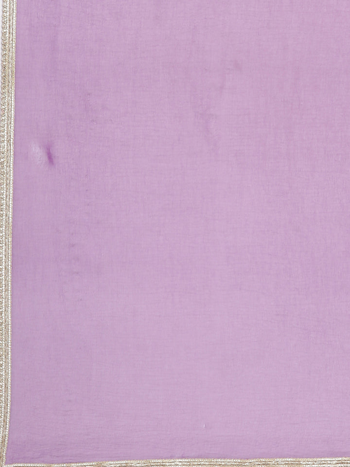 Neerus Lavender Solid Straight Kurta and Trousers With Dupatta