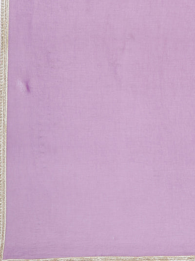 Neerus Lavender Solid Straight Kurta and Trousers With Dupatta